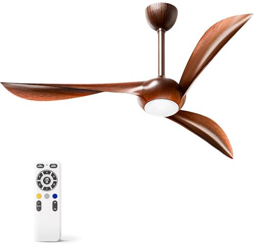 HOOLED Ventilador de techo con luz DC Motor sin escobillas, bajo consumo de energía 132 cm, velocidad del viento ajustable de 6 velocidades con función de temporización, luz LED ajustable en 3