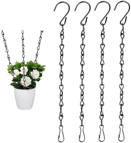 AEYURUID Hanging Basket Chains Heavy Duty 4Pcs Black Metal Chains 9.5 Inch with Clips Hooks Replacement Extender for Planters, Bird Cages, Lanterns