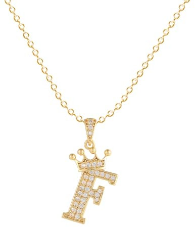 Symretie Damen Kette mit Buchstaben F 14K Gold Vergoldet Halskette mit Kronen Initialien Goldene Edelstahl Zirkonia Buchstabenkette