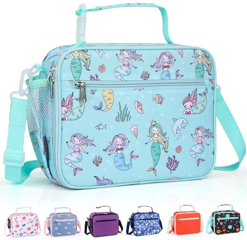 hombrima Insulated Lunch Box Bag, Kids Thermal Cool Bags with Adjustable Strap for Adults Children Women Men Boys Girls School Office Outdoor (LG-Mermaid)