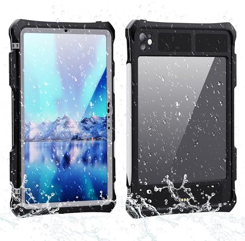 FONREST IP68 wasserdichte Hülle für iPad Pro 11 Zoll M4 2024 A2836/A2837 mit [Stifthalter] [Drehbarer Ständer] [Handgriff], stoßfest, staubdicht, vollständig versiegelnd, wasserdichte Abdeckung,