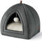 Bedsure Cat Cave Bed Indoor - Flannel Hooded Cat Igloo House, 40x40x40cm Enclosed Foldable Pet Bed with Removable Washable Cushion Pillow, Dark Grey