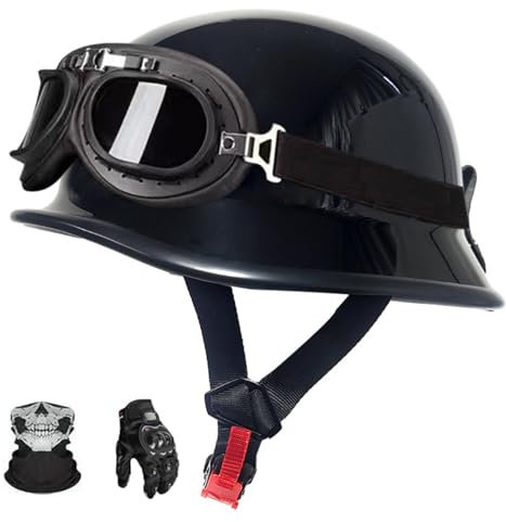 GNIUBBDB Motorrad-Halbhelm im Deutschen Stil, ECE-geprüfter Cap-Halbschalenhelm, Retro-Jethelm mit Verstellbarer Schnellverschlussschnalle für Cruiser E-3,L (57-58cm)