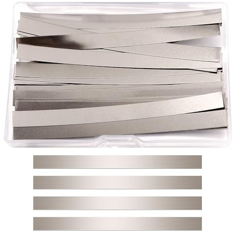 KUOQIY 50 Stücke 0.1 * 8 * 100 mm Reine Nickel Streifen 99.6% Nickel, Nickel Streifen Band für Batterie, Nickel Streifen Löten Nickelstreifen Li-Po Akku, für 18650 Batterie Schweißen