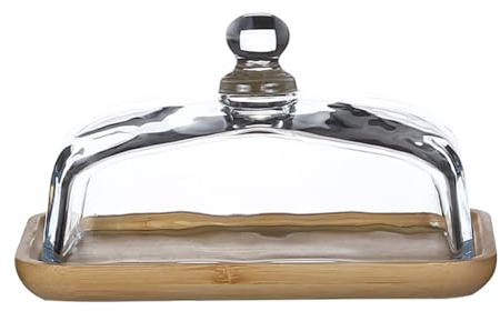 Crevyteg Mantequera de madera con tapa de cristal, bandeja transparente para tartas de queso y mantequilla, bandeja de exhibición de pasteles de madera, bandeja rectangular de madera para postre