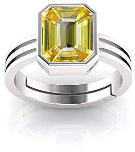 INDIA MADE Ring versilbert mit gelbem Saphir 5,00 Ratten Original zertifizierter echter unbehandelter Edelstein Einheitsgröße für Männer und Frauen 12904, Silber, Erstellter Saphir