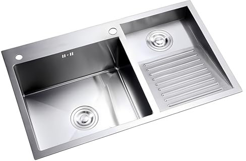 Schwarzes SUS-Waschbecken Mit Partikeloberfläche, Silbernes Waschbecken, Mit Integriertem Waschbrett, Doppelwaschbecken Für Den Haushalt, Mit Abflussset, Für Balkon, Keller(Silver-B,100x48x22cm)