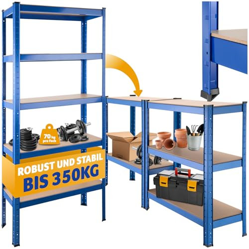 tectake® Lagerregal, Schwerlastregal, Metallregal zu Werkbank Arbeitstisch umbaubar, Möbel für Werkstatteinrichtung, als Regal Keller, Abstellraum Ordnungssystem - Belastbarkeit 350 kg