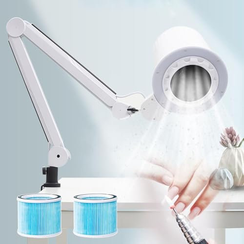 Professional Nail Dust Collector Machine with Lamp - Powerful Suction Extractor Fan for Manicure, Nail Dust Cleaner, Nail Filter for Nail Art, Home Salon Use