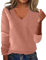 Générique Pull Femme Long, Chic et Elegant Hiver Pull Cachemire Femme, Col V/Rond Manche Longue, Rose Unie