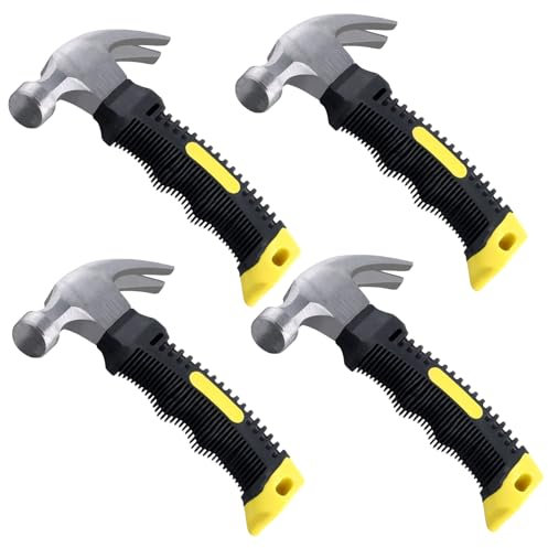 SOUJAP 4PCS 8oz Mini Claw Hammer, Small Stubby Hammer with Carbon Steel Head for Pins, Nail, Camping, Tent Stakes