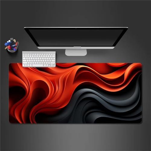 Tappetino Mouse 900x400x2mm Tappetino Mouse XXL,Striscia rossa nera Grande Mouse Pad,Sottomano Scrivania con Bordi Cuciti,Tappetino per Mouse Gaming Lavabile per Ufficio,PC,Mouse e Tastiera
