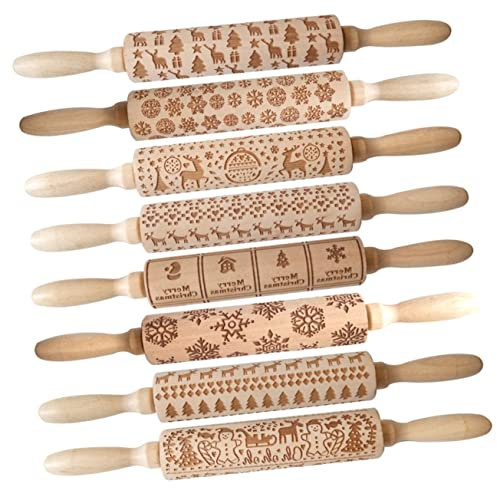 ABOOFAN Nudelholz Aus Holz Geprägt Für Teig Ausrollen Mit Antihaft Oberfläche Für Gebäck Pizza Brot Nudeln Schneeflocke Hut Haus Baum Design Küchenbedarf Werkzeug