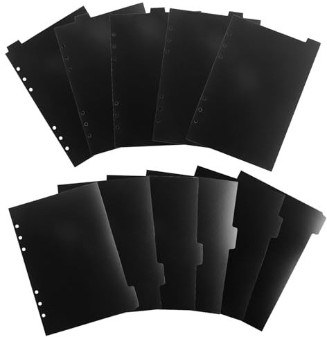 BDHYYM 11 Stück Schwarze Trennblätter für Ordner A5, Kunststoff Register A5 6 Loch Index Teiler für Ringbuch Notizbuch Planer Schwarze