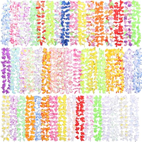 50 Stück Hawaiianische Leis Party Dekorationen, 50 Stile Hawaiianische Leis Bulk Hawaii Blumen Halskette für tropische Hawaii Party Themen Strandparty Zubehör, hawaiianische Nachtbar, Luau, Aloha