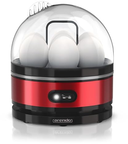 arendo – Cuiseur à œufs avec Fonction Maintien au Chaud INOX, 1 à 7 œufs, Dur, Mollet ou à la Coque, Indicateur Lumineux, Verre doseur avec Perce-œufs, Base Anti-dérapante, Egg Cooker 400 W, sans BPA
