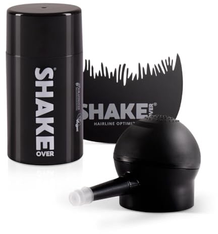 SHAKE OVER Veganes Streuhaar Styling-Set 12g, Zink angereicherte Fasern | Schütthaar für Frauen und Männer, Styling-Set 12g, Dark Brown, inkl. Spray Applicator & Hairline Optimizer, Made in Europe