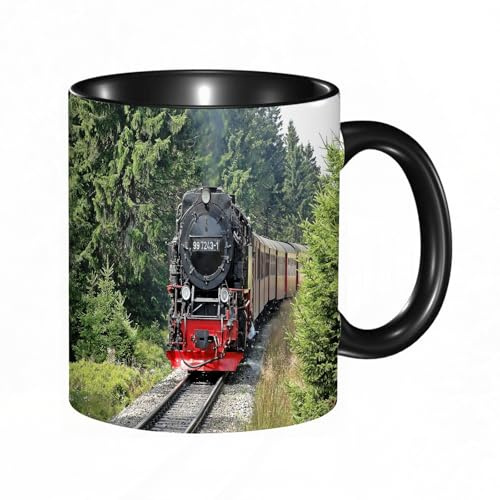 HRRASFAZF Tasse Kaffeetassen,Große 330ml Mit Henkel 100% Handbemalt kaffeebecher porzellan,Dampfzug Industriezeitalter Dampfmaschine Zug Vintage Eisenbahn Lokomotive,Frauen,Jahrestag,Muttertag