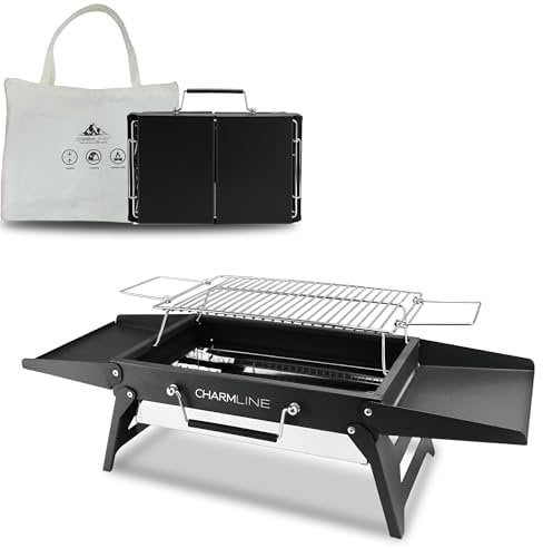 Charmline 35 * 23cm Barbacoa de Carbón Portátil Plegable, Barbacoa Portatil Carbon Para Uso en Exteriores,Parrilla de Barbacoas Para Camping, Picnics, Jardines y Fiestas en La Playa, Negro