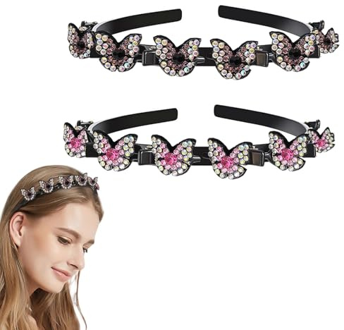 SSyang 2 Stück Haarband Mit Twist Clip Frisurenhilfe Haarband Mit Clips,Haarreifen Mit Klammern Hair Twister Haarreifen,Twist Clip Stirnband MäDchen Haarschmuck Doppelter(Violet+Pink,Schmetterling)