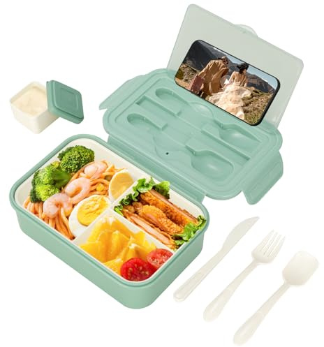 VINATO Portapranzo Bento 1400ml, Ermetico & BPA Free - Lunch Box per Ufficio e Bambini, Portavivande con Scomparti per Merenda e Cibo Lavoro verde