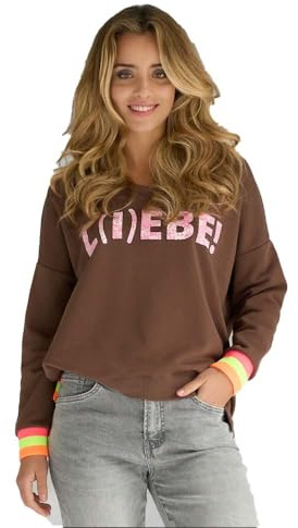 Miss Goodlife Damen Sweatshirt, L(I) EBE Snake V-Neck, MG13273, Chocolate/flashrose, M