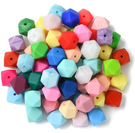 Durlo 100pcs Hexagonal Silicone Beads 14mm Large Rubber Hexagon Beads for DIY Jewelry Bracelets Necklaces Random Colors
