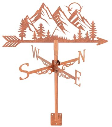 SUPERDANT Bergsilhouette Wetterhahn Mit Baumwald Sonne Und Vögeln Windrichtungsanzeiger Kupfer Wetterfahne Dekorative Windanzeiger Für Bauernhaus Schuppen Garten Dach Geschenke