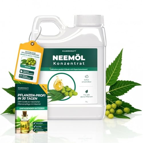 Silberkraft Neemöl mit Emulgator, kaltgepresst [1000 ml] | Ergibt [100 Liter] sprühfertiges Neem-Öl Spray - Niemöl zur Pflanzenpflege für drinnen & draußen