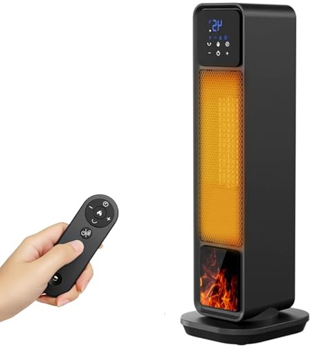Calefacción adicional, 2200 W Radiador eléctrico, Modo ecológico, 3 modos de calefacción, 180 °, oscilación, control remoto, protección múltiple, pantalla LED, efecto de llama, temporizador 24 horas