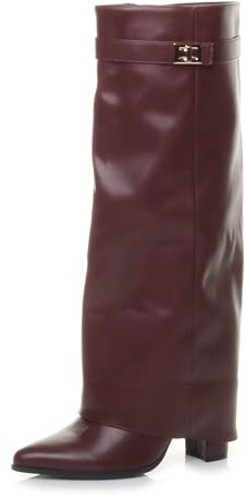 AJVANI Womens ladies high block heel pointed toe lock skirted knee boots size 3 36