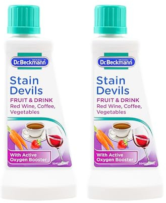 Dr. Beckmann Stain Devils Wine & Fruit Stain Remover 50ml – Removes Red Wine Coffee Tea Juice & Fruit Stains –Active Oxygen Booster Tough on Stains Gentle on Colours & Fabrics Pack of 2