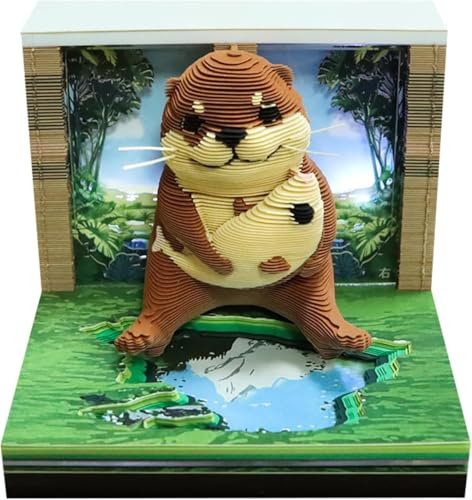 3D Kalender Abreißen, 2026 Sea Otter Tischkalender, LED Licht Kreative 3D Papierskulptur, Abreißpapier Kunst Memo Kalender Dekoration