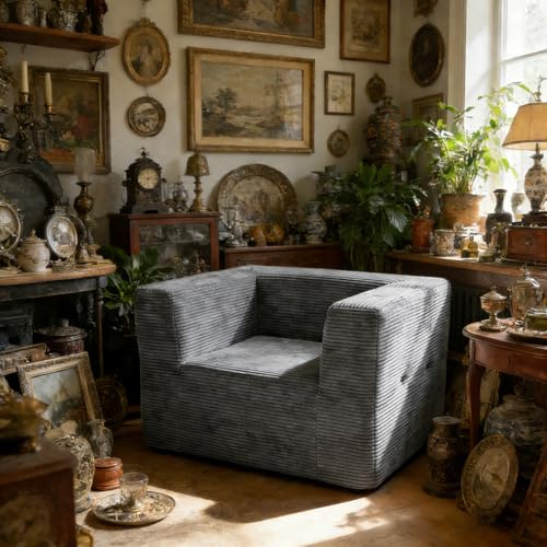 Yeecle Loungesessel Stoff 1 Sitzer Sofa mit Verstellbarer Rückenlehne modernes Einzelsofa armloser Relaxsessel modulare Sofa Loungesessel für Wohnzimmer Schlafzimmer Gästezimmer (Dunkelgrau)