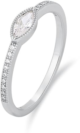 ANAZOZ Bague Or Blanc 18K, Anneau Empilable Sertie de Moissanite Marquise, Bague Or Au750 Véritable Taille 57 PersonnaliséFemme