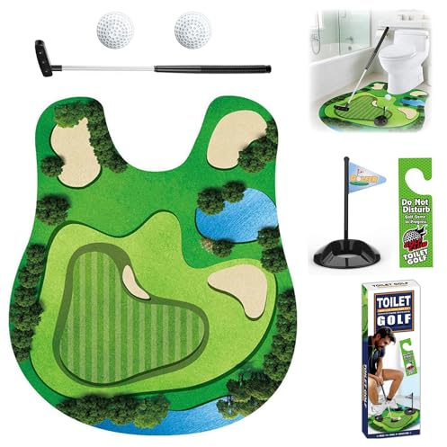 Calenxy Toilettengolf Geschenk Set, Minigolf für Männer, Mini Golf Männergeschenk Badezimmer Witziges Golfspiel mit Golfschläger, Puttingmatte,2 Bällen & Türhänger,Geschenke für Männer