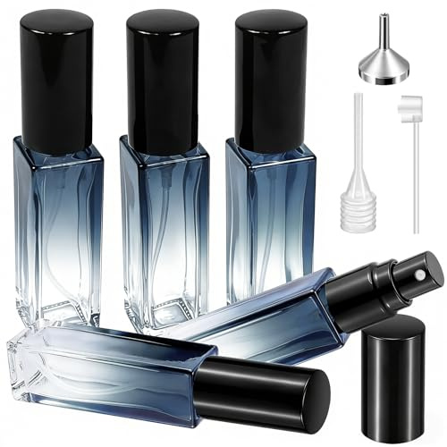 Qufiiry 5 Flacons Vaporisateur Parfum 10ml avec Buse, Vide Rechargeable en Verre, Entonnoir et Pipette Atomiseur Parfum Portable pour Déplacement et Sac