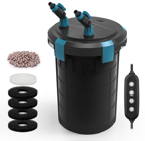 fishkeeper Außenfilter Aquarium mit Intelligenter Fütterungspause Steuerung | Einstellbar Durchfluss Leiser Aquarium Filter ≤25dB, 5-stufiges Filtersystem mit Schwamm & Quarzkugeln, für Süß- & Meerwasser