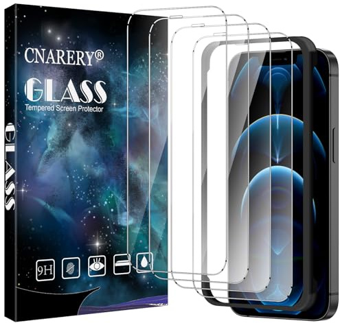 Cnarery Screen Protector for iPhone 12 Pro Max 6.7-Inch, 4 Pack | Full-Coverage Tempered Glass Film with Installation Frame, Anti Scratch, Anti Impact, HD Clear, Bubble Free, Case Friendly