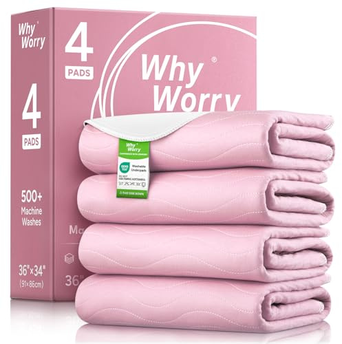 WHYWORRY 4 x Washable Incontinence Bed Sheets, 86x91 cm, Single Bed, Pink | Waterproof Bed Wetting Mats for Adults, Reusable Bed Pads, Pee Pads, Mattress Protectors, Maximum Absorbency