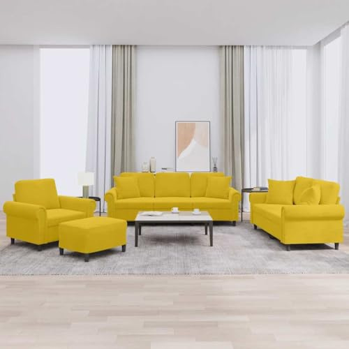 mtlskopl 4-TLG. Samt Sofagarnitur Gelb 92/152/212 x 77 x 80 cm, Ecksofa-Set in Modularer Form, Bequeme Sitzgruppe mit Hocker & Kissen für Living Room Bedroom Küche
