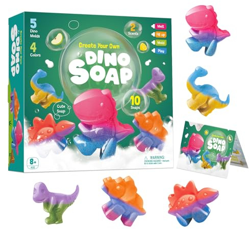 Dr. Daz Dinosaurier Seifenherstellung Set für Kinder, DIY Seife Selber Machen Bastelset mit 5 Dino-Formen, Experimentierkasten Geschenk für Mädchen & Jungen ab 8 Jahren