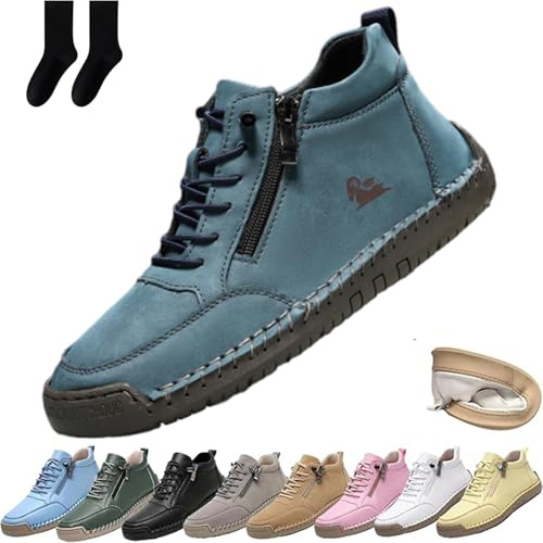 Handgefertigte orthopädische bequeme Lederschuhe für Damen und Herren, Leder-Turnschuhe mit seitlichem Reißverschluss, flache Outdoor-Schuhe, Freizeitschuhe zum Fahren und Gehen