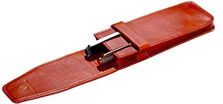 Cronus & Rhea - Stifteetui aus Leder - Modell: Basilisk - Mit Geschenkbox - Federmäppchen - Stiftehalter - Stiftemappe - Stifterolle (Cognac)