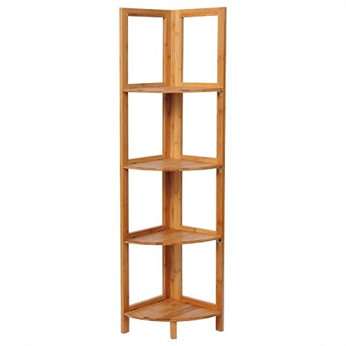 WOLTU 1 Étagère en Bambou Étagère d'angle de Salle de Bains Cuisine étagère,Environ 27x27x120cm,4 Niveaux RG9254br