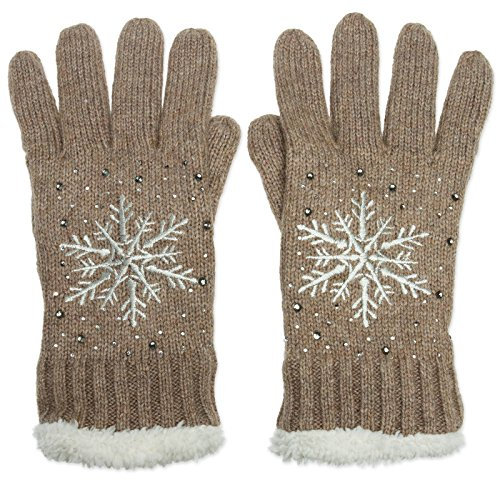 Caspar GLV009 warm gefütterte Damen Strick Handschuhe mit gesticktem Eiskristall und dezentem Strass, Farbe:sand, Größe:One Size