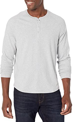 Amazon Essentials Men's Regular-Fit Long-Sleeved Henley Shirt (Available in Big and Tall), Light Grey Heather, S