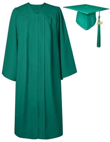 GraduatePro Graduation Gown and Cap for Adults 2026 Hat Matte Bachelor University Party Robe Set High School Women Men Emerald 48=S