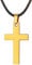 FaithHeart Herren-Halskette mit schlichtem Kreuzanhänger, Lederkette, Kettenlänge: 60 cm, Edelstahl K Gold Kreuz