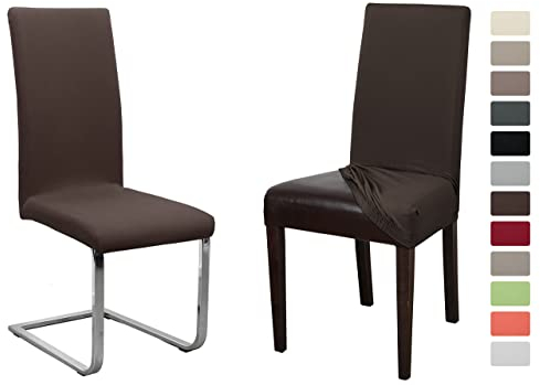 BEAUTEX 2er Set Jersey Stuhlhusse (Farbe wählbar), elastische Uni Stretch-Husse aus Baumwolle Bi-Elastisch (Dunkelbraun)